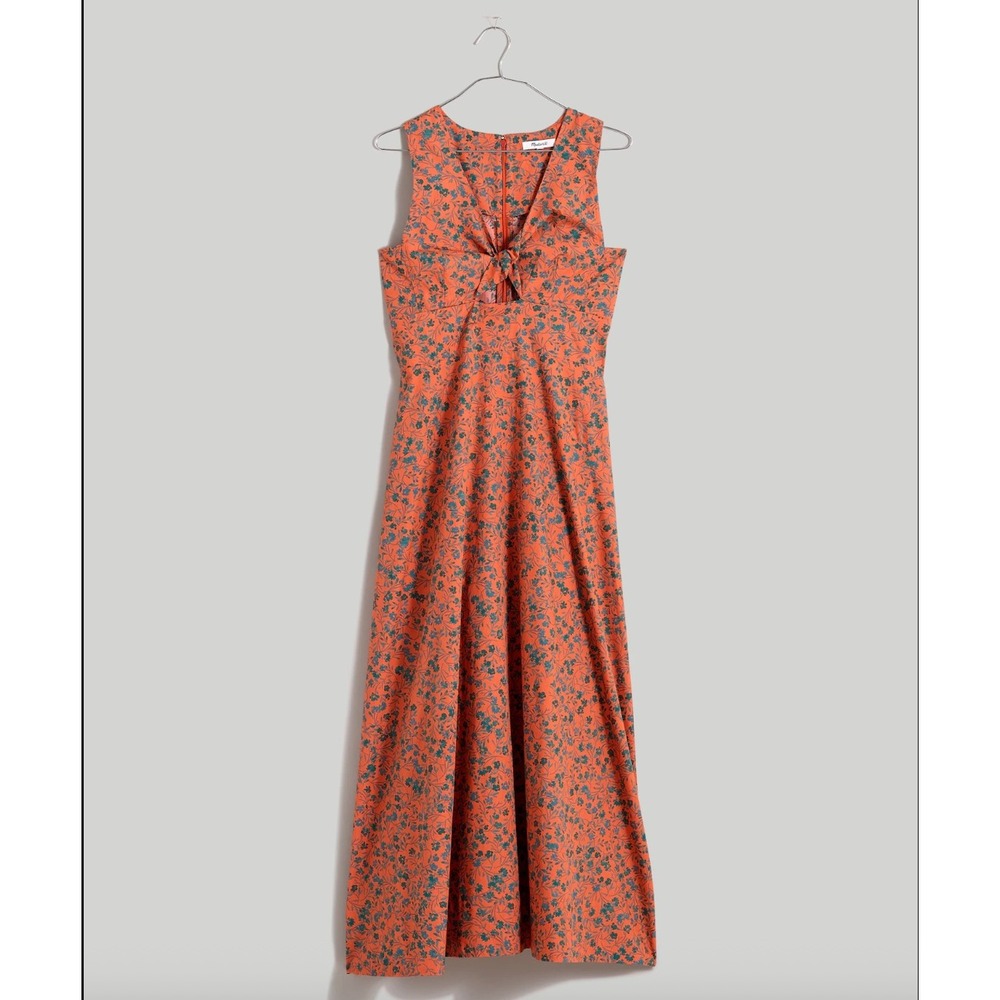 Madewell Twist Front Midi Dress Women 10 Orange Floral Cutout Summer Spring